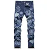 Autumn Embroidered Mens Blue Classic Jeans MidWaist Slim Denim Pencil Pants Hip Hop Torn Fashion Clothing 240418