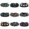 Strands calda naturale naturale naturale fatte a mano Bracciale intrecciata set da uomo tigre ematite perle nere luminose per perle di coppia bracciale per donne gioielli yoga