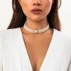 Halsketten Purui Elegante Imitation Perlen Halskette Mehrschichtige handgefertigte Strangperlen Naturstein CHOKER FRAUEN JUDELLY NACKEI Kette