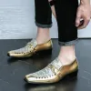 2024 New Arrival Golden Male Slip on Shoes Hot Sale Stylish for Men Club Shoes Pointed Toe Leather Classic Men Shoes for Wedding