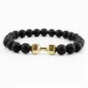 Strands Pulsera de piedra volcánica natural hombres Black mate lave beads encanto mancobbell yoga energía pulseras para mujeres joyas de fitness