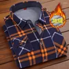 Men's Dress Shirts Autumn Winter Plush Warm Long Sleeve Plaid Shirt Luxury Fashion Slim Elegant Social And Blouses Formal Clothing