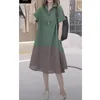 Robes de fête Femmes Summer Polo Collar Pullover Robe Fashion Simple Bouton Bouton Panneau Panque de poche Verbe Verbe à manches courtes