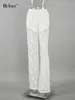 Frauenhose BcLout Mode weiße Spitze Blume Frauen 2024 Frühling Baumwolle transparent sexy lange Hosen elegant dünne Weitbein Chic