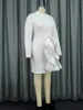 Plus -Size -Kleider Ontinva Frauen weiße Kleid große Blumen Rüschenkörperbodon Langarm Elegant Slim Robe Evening Party Feiern Sie das Kleid