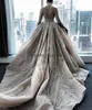 2020 Luxury Crystal Pärled sjöjungfru bröllopsklänningar med avtagbart tåg Sexig höghals Långa ärmar Arabiska Mulslim Bridal Gown2687