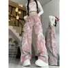 Instagram modemerk gradiënt camouflage werkbroek voor vrouwen 2023 Nieuwe hoge taille afslankontwerp, kleine en populaire brede been broek