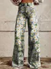 Jeans femminile pantaloni a gamba larga da donna alla moda con design dei fiori di girasole per lo shopping quotidiano e pantaloni a gamba ad larga maschile y240422