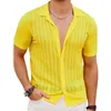 Camicie casual maschile uomini ritagli a manica corta camicia cavana a bavaglio estivo cardigan spiaggia a maglia traspirante con vacanza