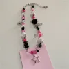 Collares KPOP Goth Vintage Y2K Cross Cross Cross Pink Pink Bead Silver Collar Collar para mujeres Grunge Emo Bewely Accesorio