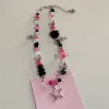 Ожерелья Kpop Goth Vintage Y2K Star Cross Pendant Pink Beadered Silver Color Collece для женщин эстетическая гранж Emo Eview