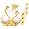 Swan Swan Swan Fork Base Coffee Scoops Dessert Spoons Momest With Holder Metal Metal Cake