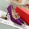 Chaussures habillées concepteurs décontractés Fashion Femmes Purple Satin Véritine Généreau Pointy Toe Crystal StraS-High Talons Bride Mariage Prom Prom