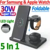 Laddare 30W 5 I 1 Trådlös laddningsstativ för iPhone 14 13 12 11 Apple Samsung Watch AirPods Iwatch foldble Fast Charging Dock Station