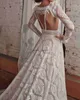 Unique Gown Wedding Dresses Lace Long-Sleeve Detachable illusion bodice Sweep Train Zipper race A-Line Vestidos De Novia