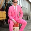 Abiti maschili di alta qualità rosa causale uomo abito da blazer elegante set di blazer slim fit a 2 pezzi smoking smoking giacca da sposa personalizzata