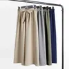 Dżinsy damskie nowe talia cienkie wlastic talia krawat krawat szerokie nogi spodni kobiety 2023 Letnie dziewięciopunktowe spodnie swobodne spodnie proste kobiety y240422