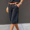 Spodnie damskie bawełniane lenisowe letnie szorty kolanowa w talii prosta biuro dama elegancka biała czarna swobodna krótka (bez paska)