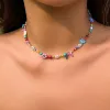 Halsketten Salkon Boho mehrfarbige handgewebte Samen Perlen Perlen Blumenheißer Trend Y2K Imitation Perle Kragen Halskette Frauen Party Schmuck Schmuck