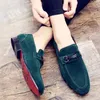 Casual Shoes Spring Men Youth Slip On Man Bekväma loafers Green Black Suede Leather