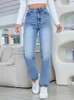 Dżinsy damskie Benuynffy 2024 Spring High talia mama podstawowe swobodne kobiety zamka koreańskie panie moda proste dżinsowe spodnie