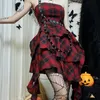 Black Bandage Summer Party Dresses for Women Goth Sexy A-Line Sleeveless Plaid Mini Short Dresses Streetwear