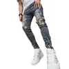 MUSI HIP Hop Speckle Ink Stretch Holes Skinny Mencil jeans eleganti pantaloni di denim in cotone casual strappato per abiti da uomo 240417