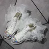 Buty swobodne małe białe kolorowe diamentowe siatkę koronkową top