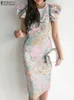 Vestidos sexy urbanos Zanzea elegante Sexy Slim-Fit Vestido de vaina Corea de moda Corea Meni Mini Vestido Manga Floral Playa Sundressl2404