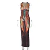 Women's 2024 Summer New Fashion Print Slim Fit Round Neck Sleeveless Dress F42330