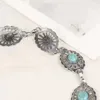 Taille -kettingbanden Een turquoise taille keten voor vrouwen uitgehold metalen modieuze gesneden lange rokgordel vintage kledingriem