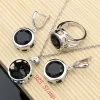 Kettingen 925 Sterling zilveren sieraden Sets Big Black CZ Hyperbole Design oorbellen Fashion Suit ketting Sets Gift voor vrouwen Dropshipping