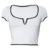 Damestanks zomer mode contrasterende kleur u-neck geplooide pullover korte top voor vrouwen