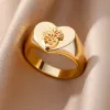 Band rostfritt stål kvinnor ring guld färg smycken tillbehör vintage blomma kärlek par ring för fest bröllopsdag gåva