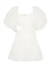 TwotWinstyle Solidna sukienka dla kobiet V Neck krótki rękaw wysoki talia Ruche Mini sukienki Kobiece Letnie ubranie 240411