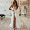 Beautiful Flowers lace Split Side Wedding Dresses Sexy Straps Wedding Dress For Bride Beach Bridal Gown