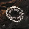 خيوط F.I.N.S S925 Sterling Silver Gray Pearl Bracelet ذات الطبقات المزدوجة ذات الطبقات المزدوجة.