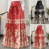 Jupes chinois jupe ming style hanfu élégant femme vintage maxi avec une taille haute imprimée florale pour