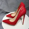 Dress Shoes Tikicup 8/10/12cm High Heels Chic Red Women Sexy Elegant Crocodile Effect Stiletto Pumps Pointed Toe Slip On Party Size46