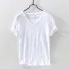Estate 100% t-shirt in cotone uomo maglietta casual color a V-Neck Magliette di base Tops a maniche corte Plus size Y2449 240420