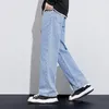 Jeans masculin large jambe pantalon homme baggy ajustement en vrac bleu clair à schéma de traque à schéma fasshion stipes pantalon streetwear