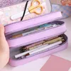 Étui au crayon à trois couches de grande capacité kawaii papinerie sac anime pu coffre en cuir bac girls girls scolaire scool pochette