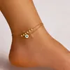 Anklets Aide 925 Sterling Silver Armband för flickor ögonformade dubbla skiktade sommarstrandkristall inlagd anklet charm smycken parti