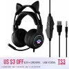 Earphones Cat Ear Headphones Gaming Headset for Pc Computer with Microphone Pink Usb Wired Headset Gamer Girl Gifts for Ps4 Ps5 Xbox One