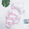 Women's Swimwear European And American High Waist Split Sexy Bikini Bow Digital Print Beautiful Fresh Girl Swimsuit Wire Free