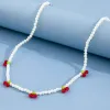 Halsband bohemia pärlstav röd körsbärshalsband för kvinnor söt handgjorda frukter frö pärla chokers 90 -tal halsband boho smycken grossist
