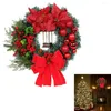 装飾的な花飾りライト付き人工クリスマスリース吊り飾り飾り玄関の壁の装飾メリー・クリストマの木