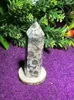 Decorative Figurines Natural Green Cherry Blossom Agate Crystal Quartz Obelisk Healing Gemstone Room DecorationOrnaments