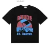 Ins Hot 23SS Spring Summer Rhude T Shirt American Luxury Shirt Skateboard Mens Designer T Shirt Women Men Casual T-shirt Good Mens Tshirt Shirt Us Size Free Frakt 676