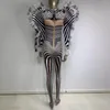 Stage Wear Zebra Head Printed Elastic TighT Fitting Jumpsuit Two-piece Performance Suit